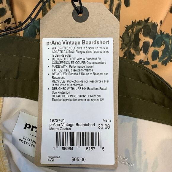 prAna Size 30 Yellow 6” Vintage Swim Boardshorts Morro Cactus Swim Trunks Q3-14 - Picture 8 of 10